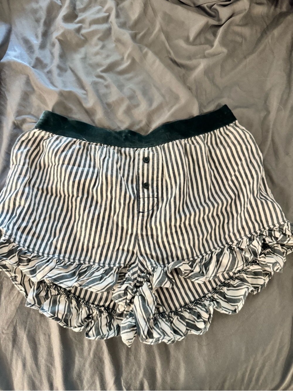 Striped Ruffle Lounge Shorts in Green & White VS-PINK
